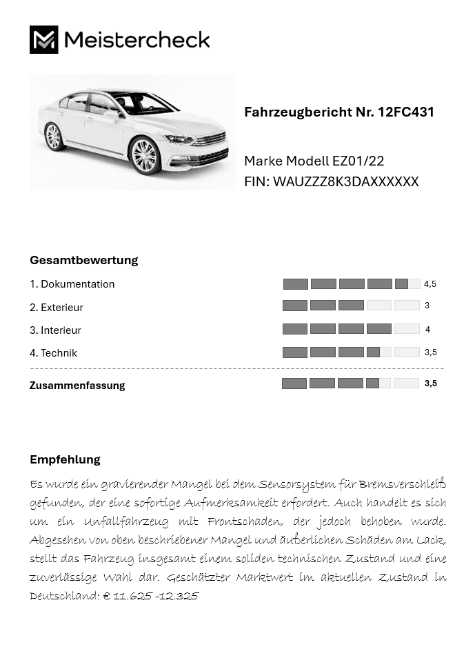 Detailed car inspection report